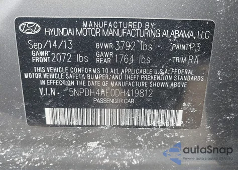 2013 Hyundai Elantra Gls z USA, uszkodzony, nr VIN 5NPDH4AE0DH419812